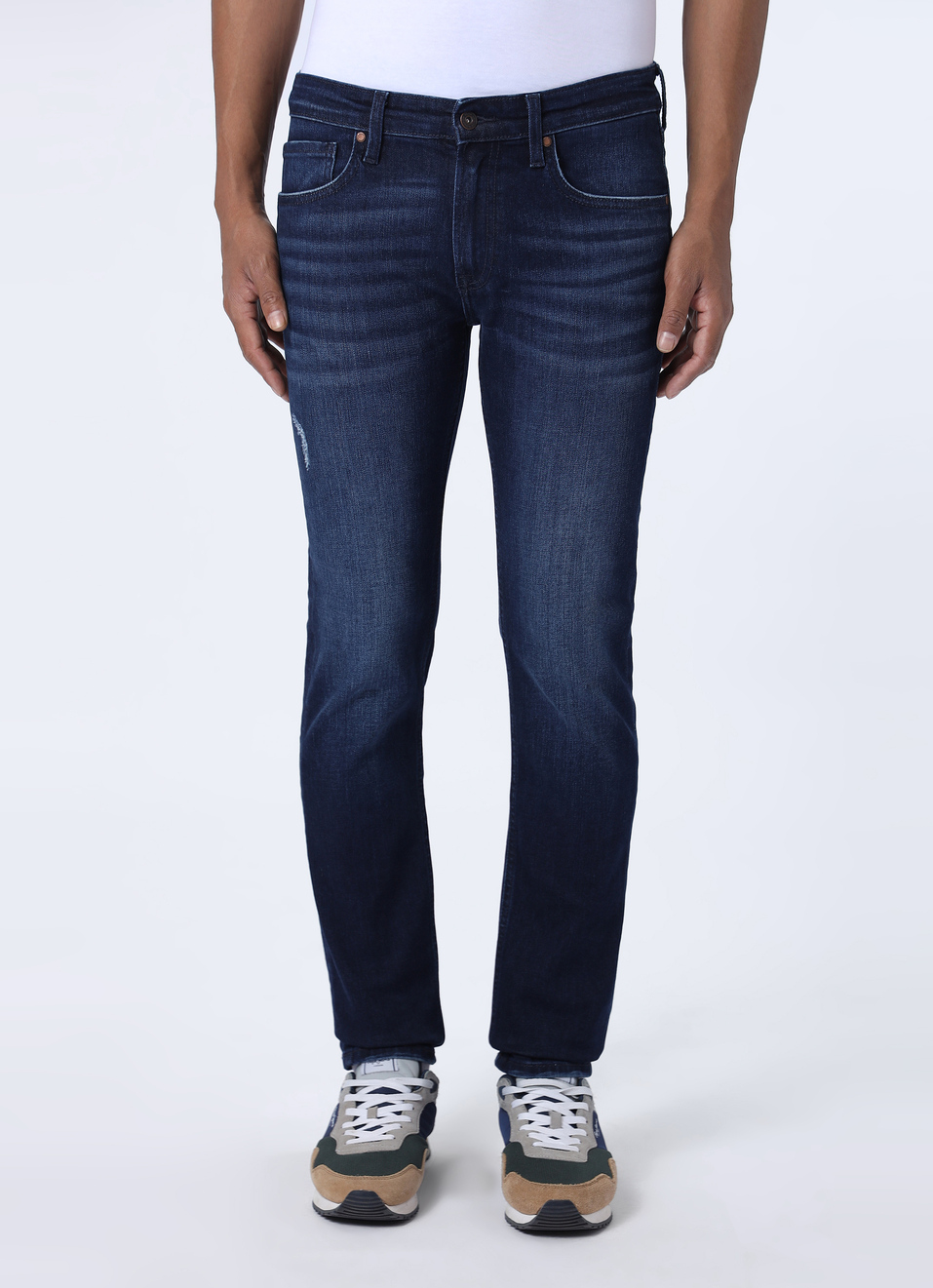 Men Dark Blue Mid Rise Slim Fit Stretchable Jeans, , large image number 1