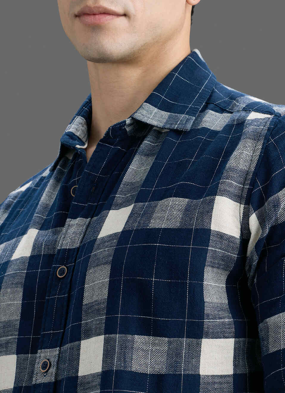 Men Navy Checked Dobby Long Sleeve Shirt, , large image number 1
