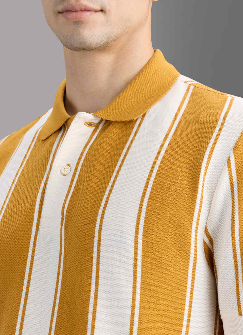 Men Brown Striped Polo T-shirt, , large image number 1
