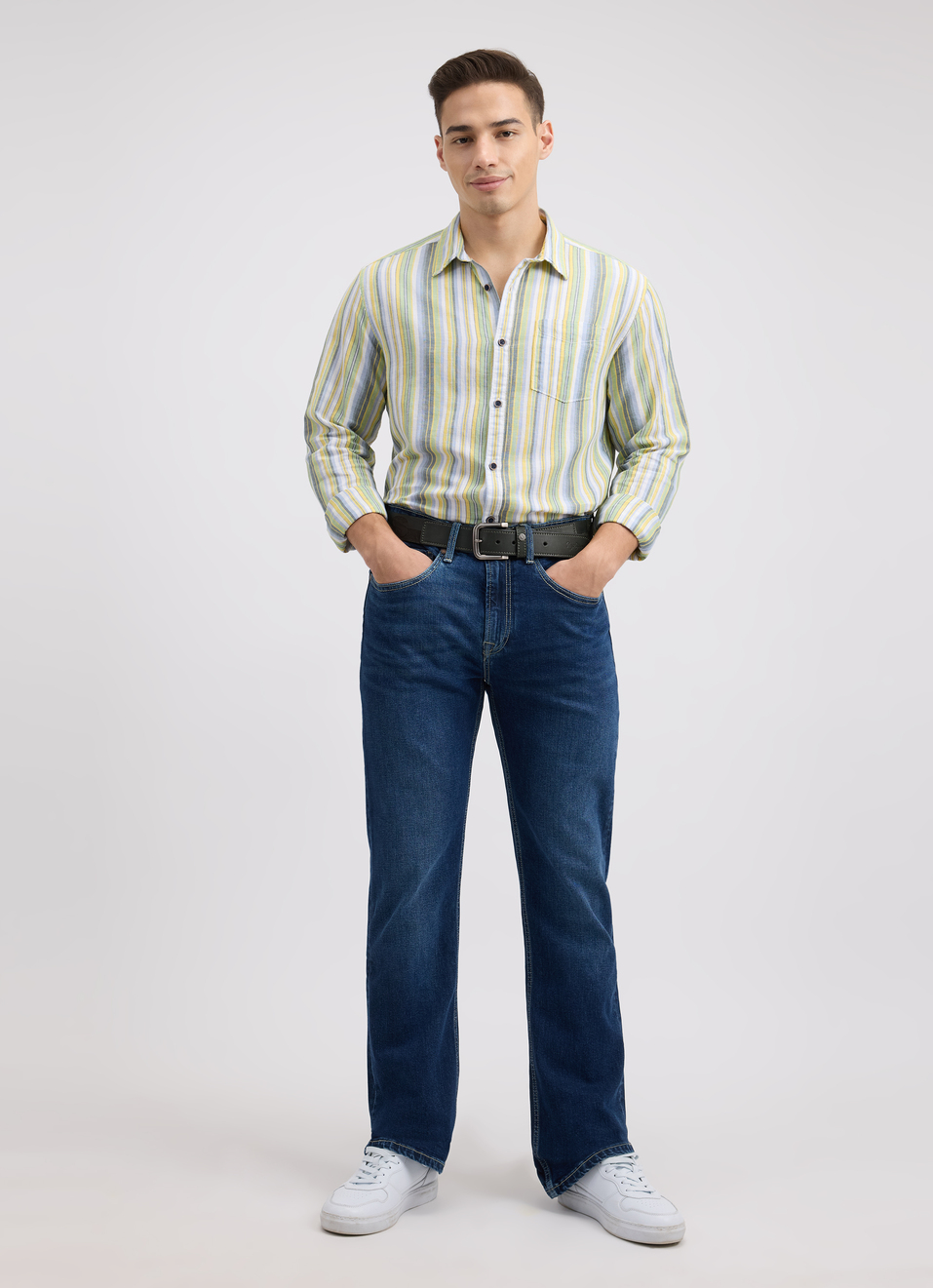 Men Green Stripe Full Sleeve Shirt, , large image number 6