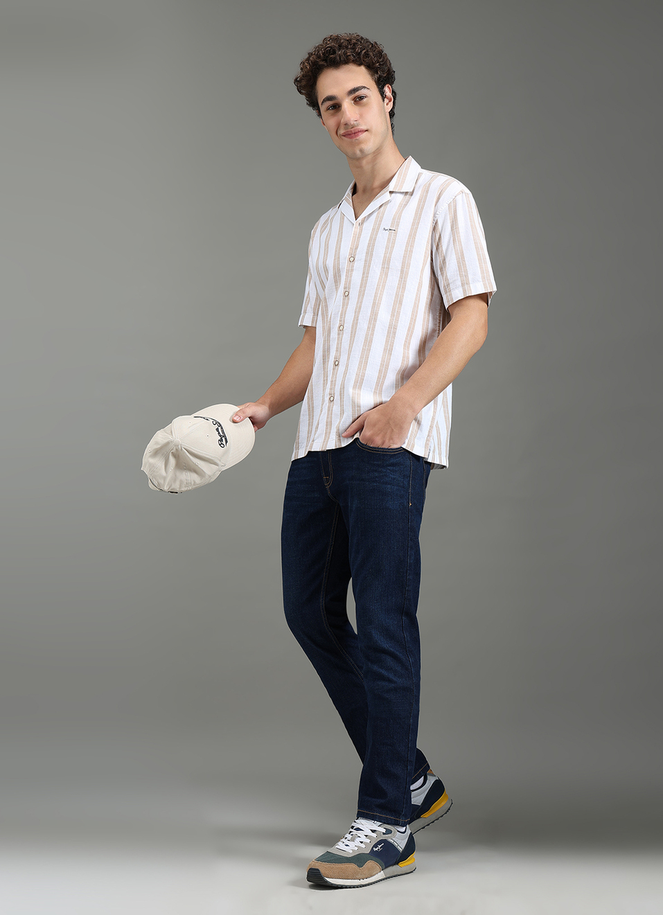 Men Beige Striped Resort Collar Shirt, , large image number 2