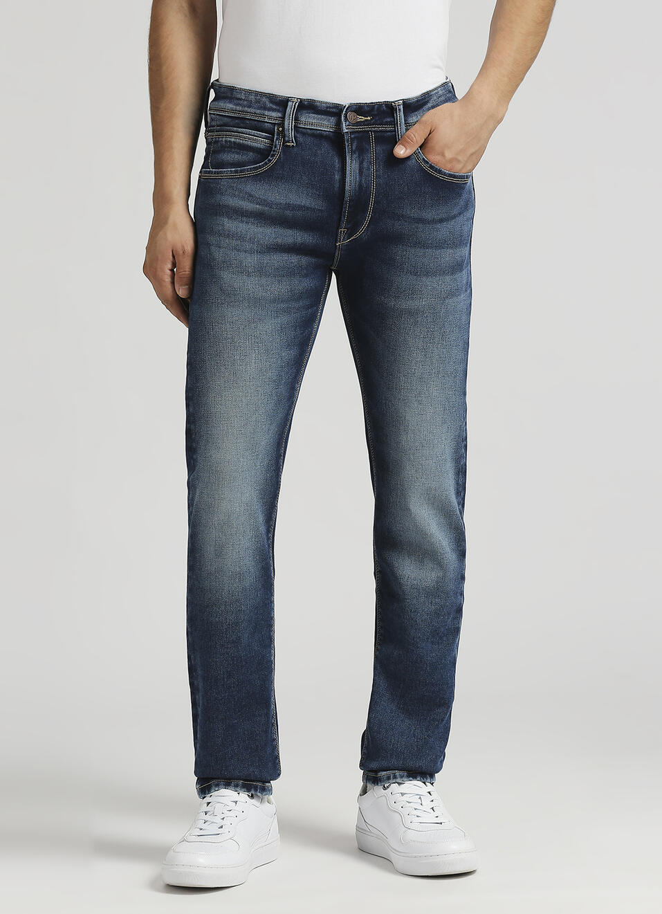 Vapour Dark Blue Low Rise Tapered Gymindigo Jeans, , large image number 2