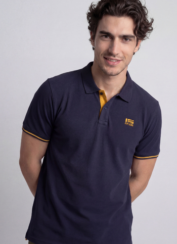 Men Navy Solid Short Sleeves Polo