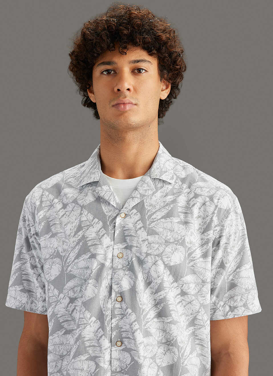 Men Grey Printed Relaxed Fit Resort Collar Shirt, , large image number 4