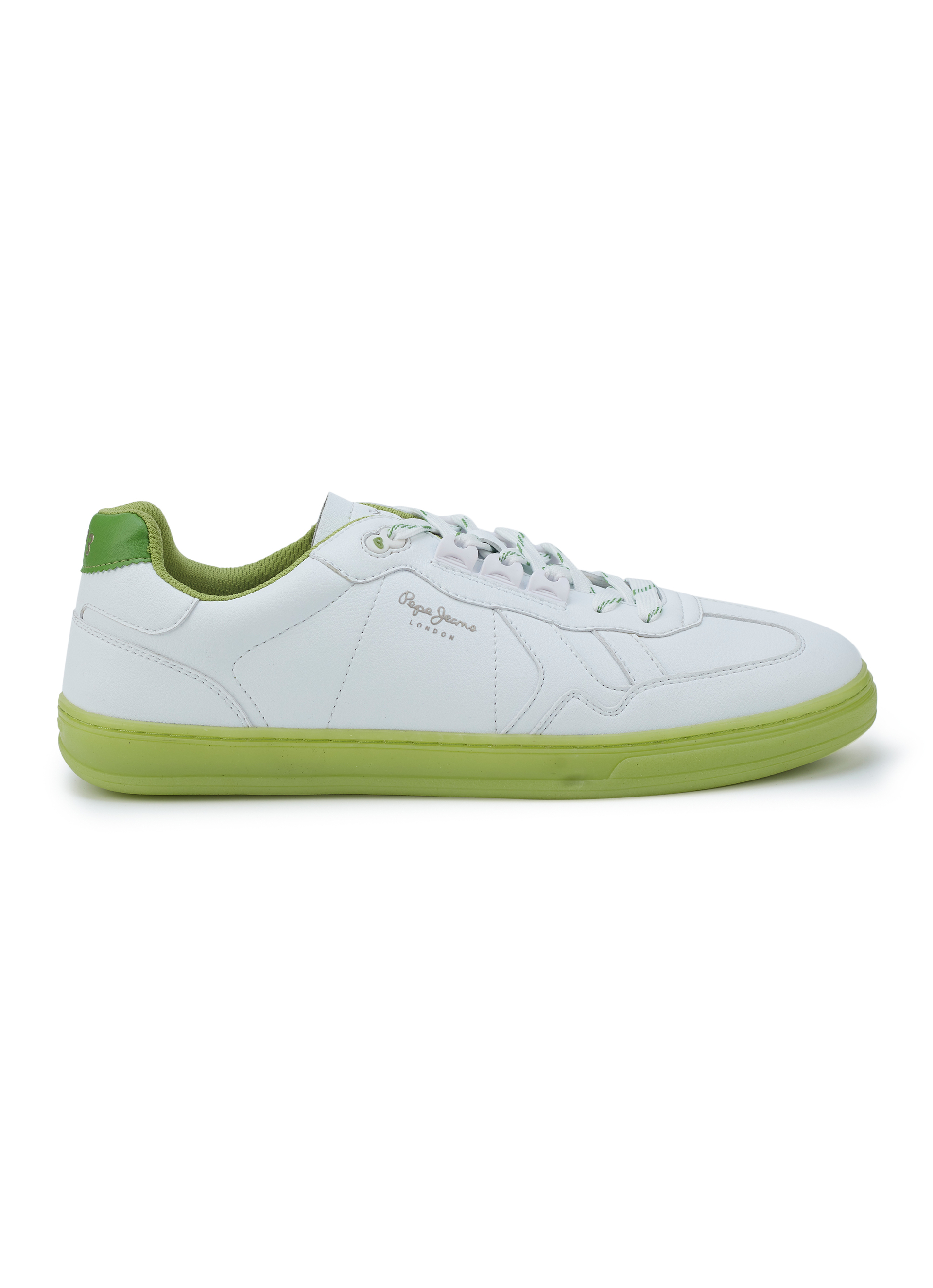 Men Neon Green Solid Pu Lace Up Sneakers, , large image number 5