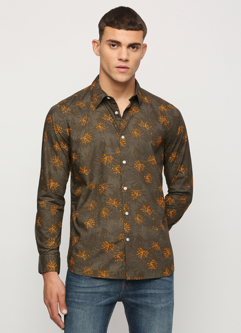 Olive Printed Full Sleeve Shirt