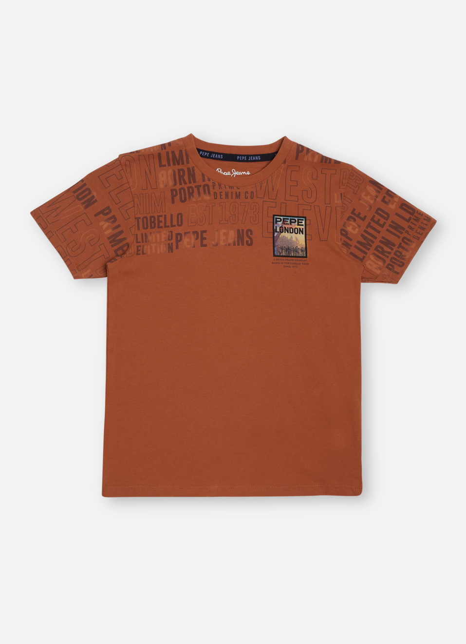 Boys Orange Typographic Print Short Sleeve T-shirt, , large image number 0