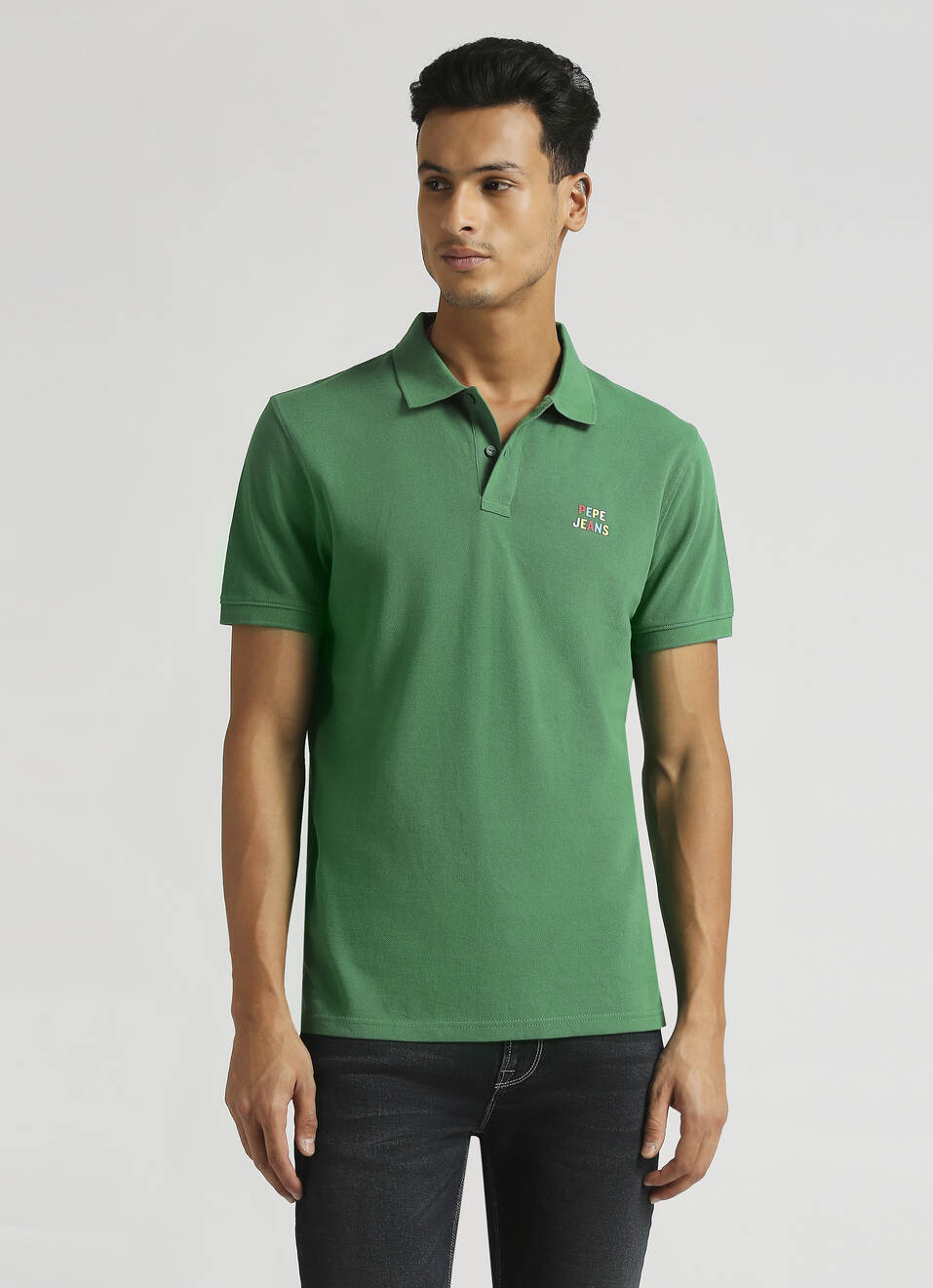 Green Back Print Trendy Short Sleeve Pique Polo, , large image number 1