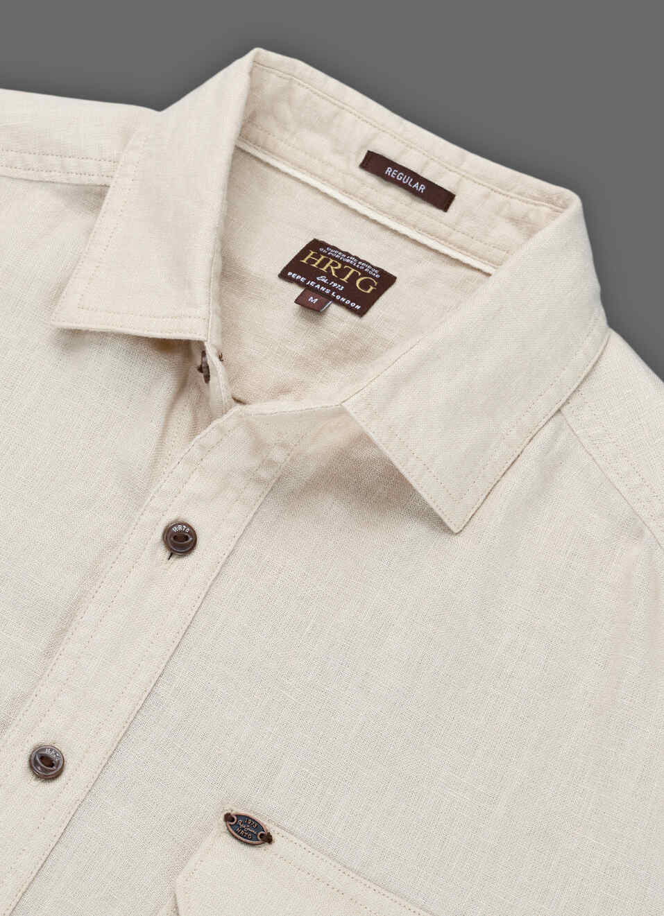 Men Beige Solid Pure Linen Safari Long Sleeve Shirt, , large image number 3