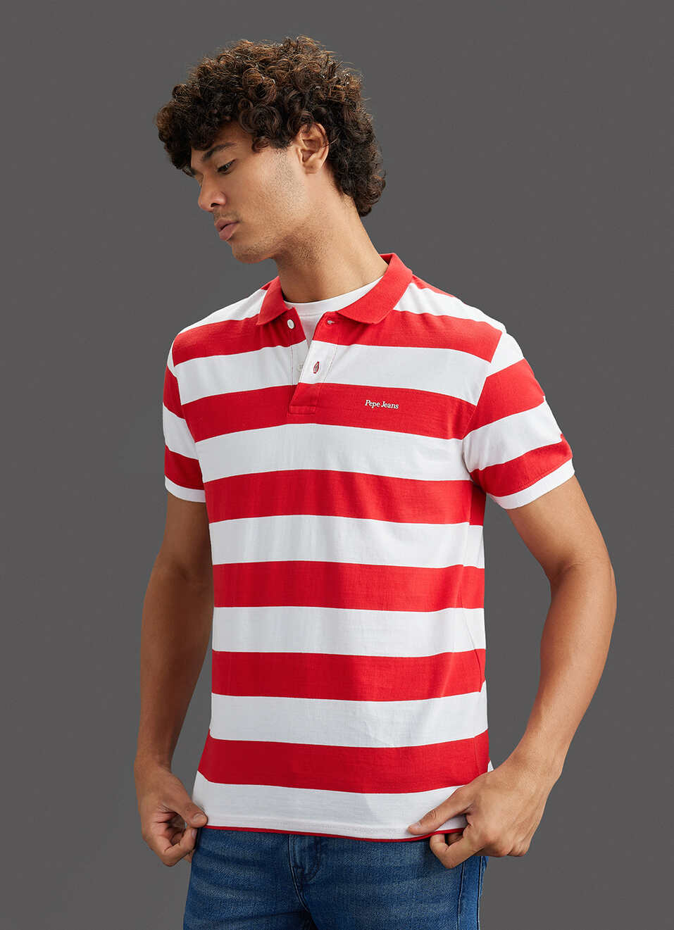 Men Red Regular Fit Short Sleeve Striped Polo, , large image number 7