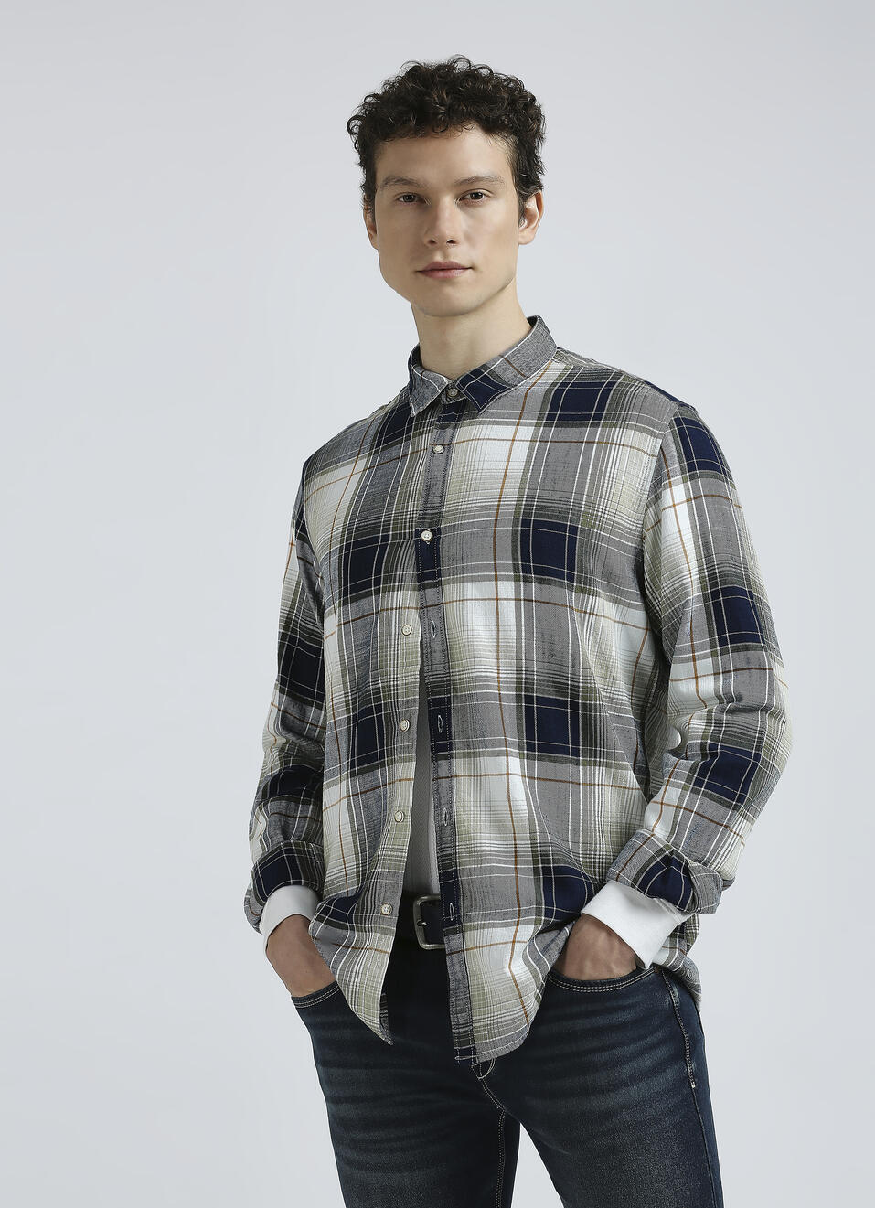 Grey Checks Full Sleeve Shirt, , large image number 0