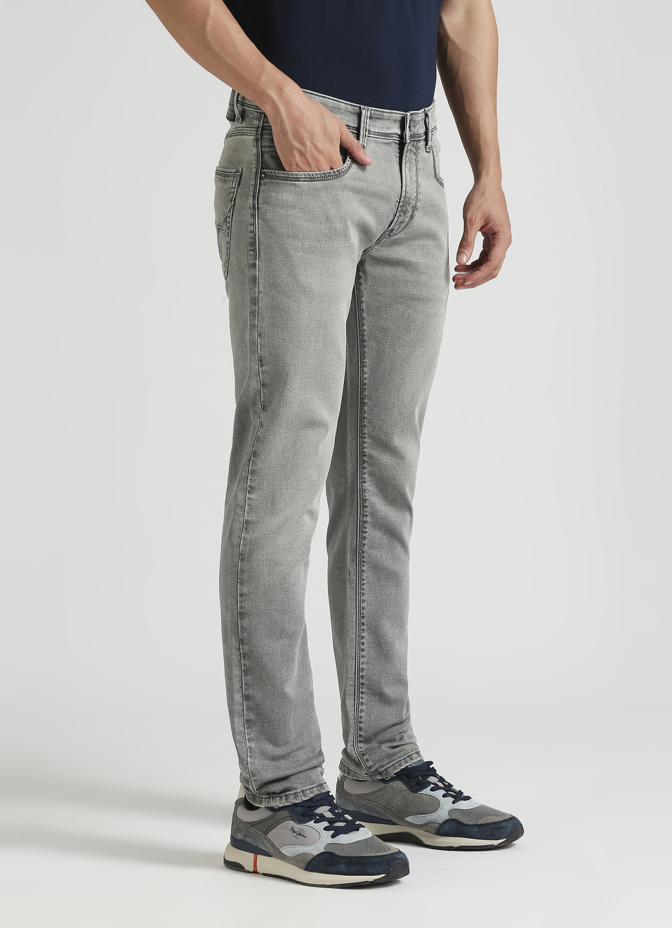 Vapour Grey Low Rise Tapered Gymindigo Jeans, , large image number 0