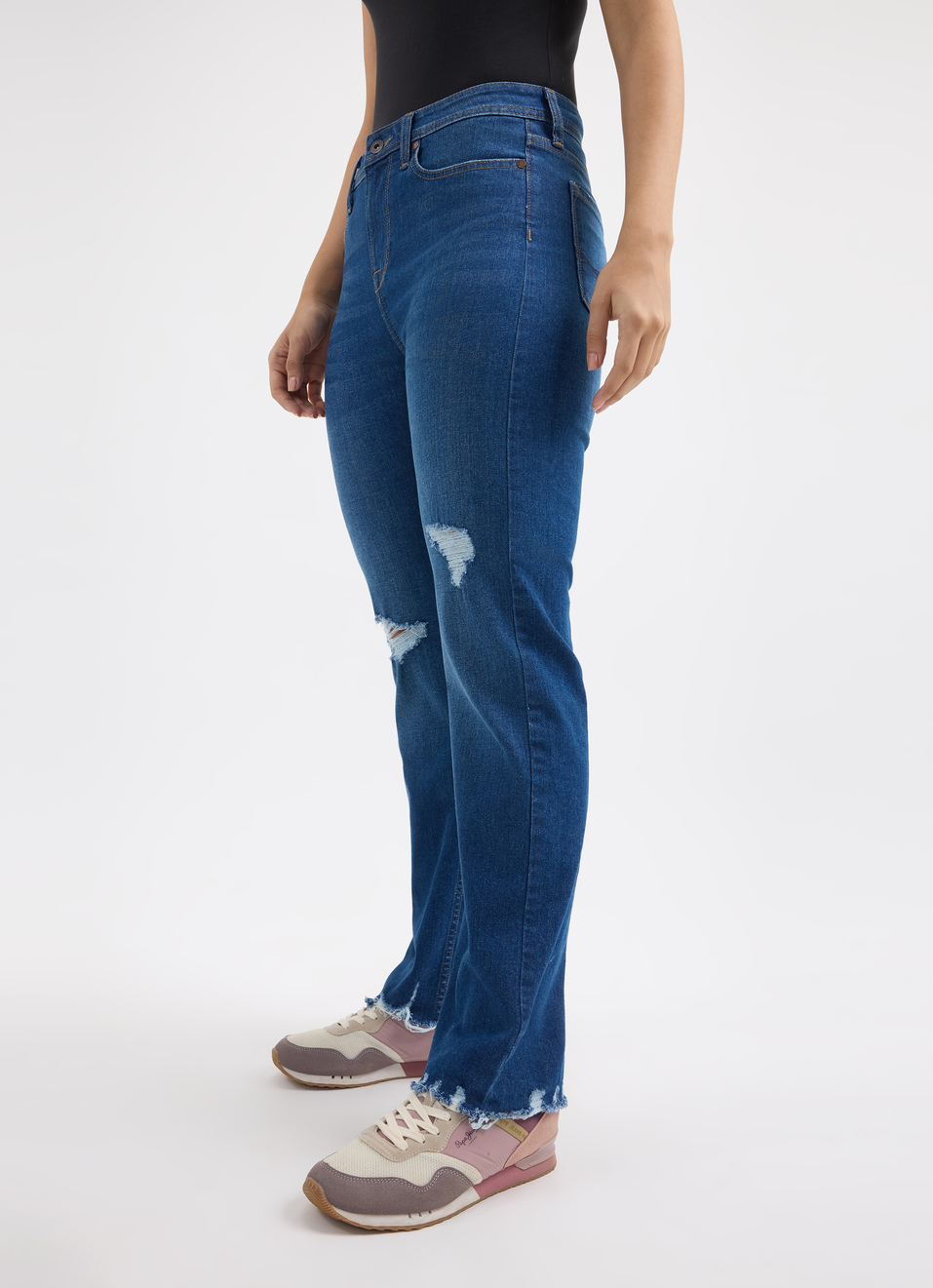 Women Blue Straight Fit High Rise Distressed Jeans , , large image number 3