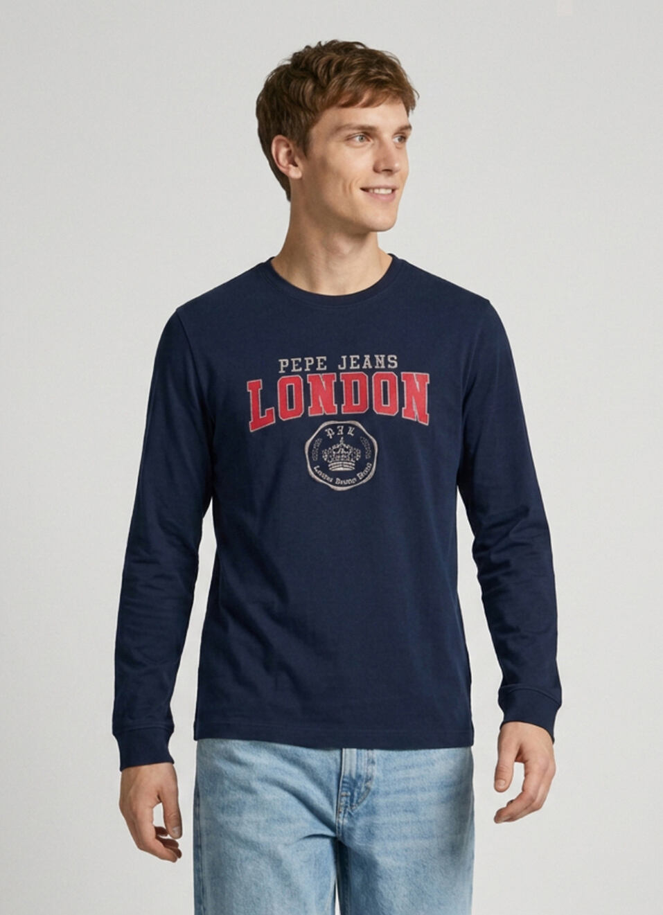 Men Navy Printed Slim Fit Long Sleeve T-shirt, , large image number 1