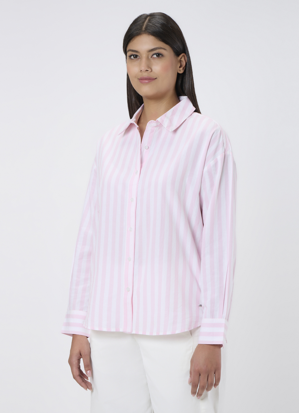 Women Pink Striped Oversized Shirt, , large image number 3