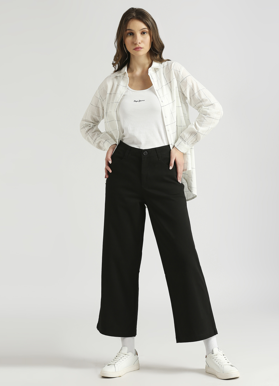 Black Straight Wide Leg Pants, , large image number 0