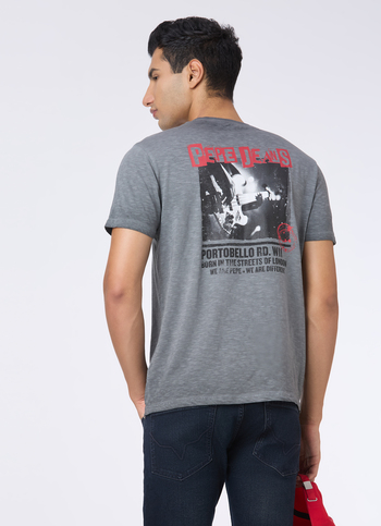 Men Grey Slim Back Print T-shirt