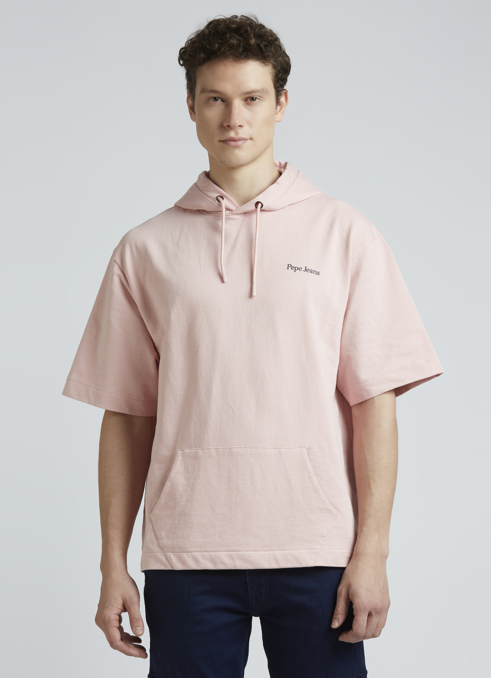 Pink Short Sleeve Oversized Hooded Sweatshirt, , large image number 1