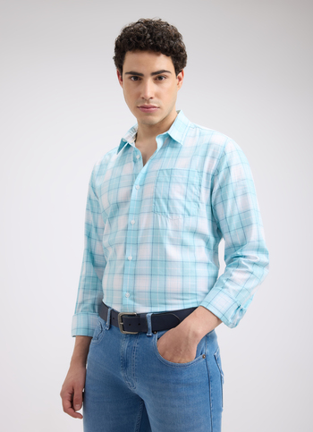 Men Blue Check Full Sleeve Shirt
