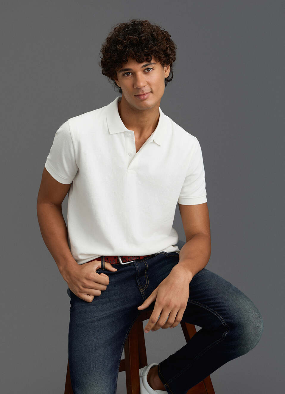 Men White Solid Short Sleeve Polo, , large image number 0
