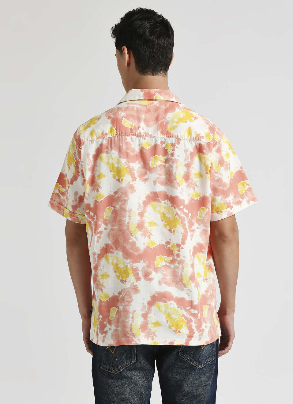 Peach Tie And Dye Print Short Sleeve Shirt, , large image number 2
