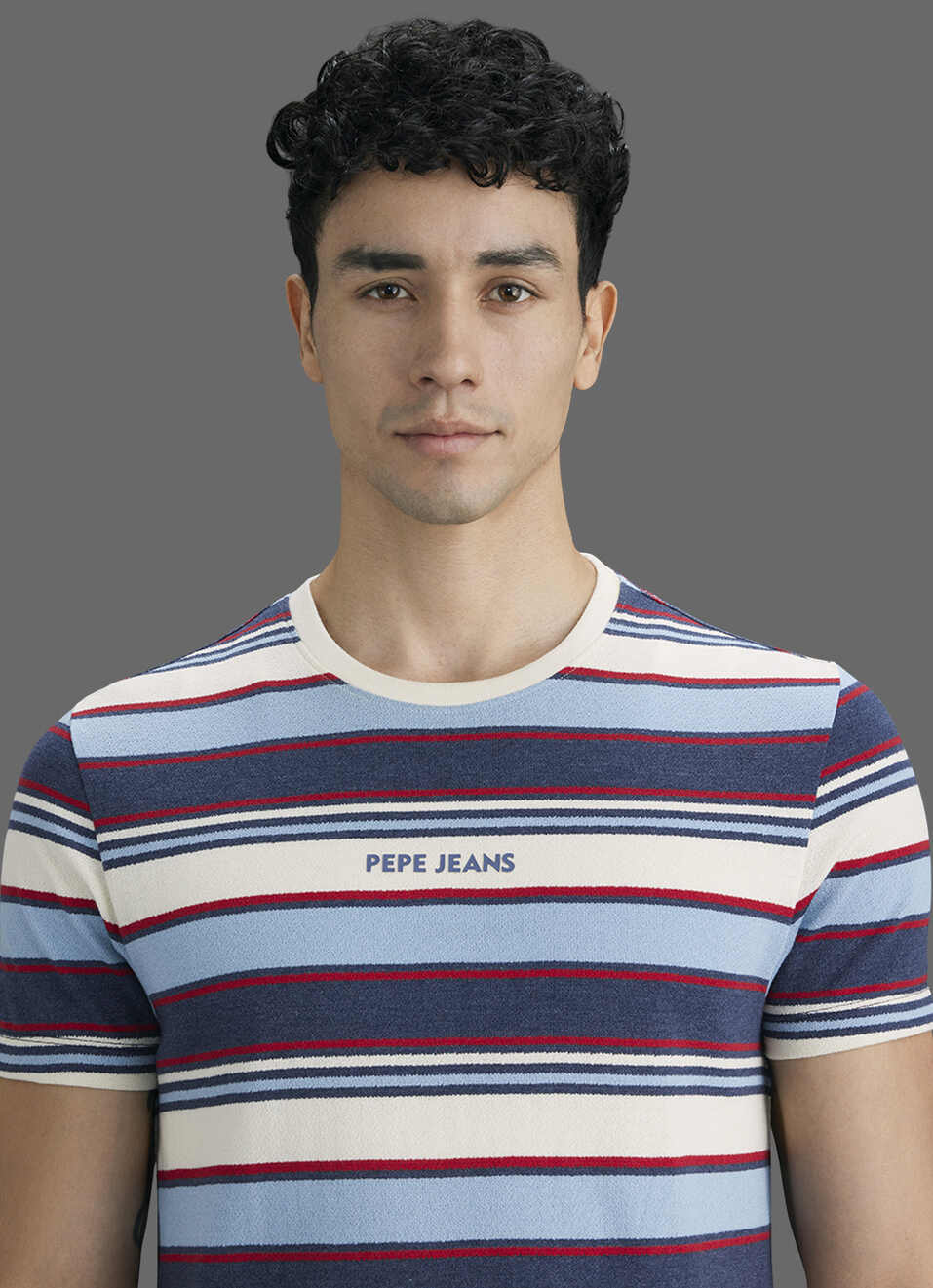 Men Navy Striped Slim Fit Short Sleeve T-shirt, , large image number 4