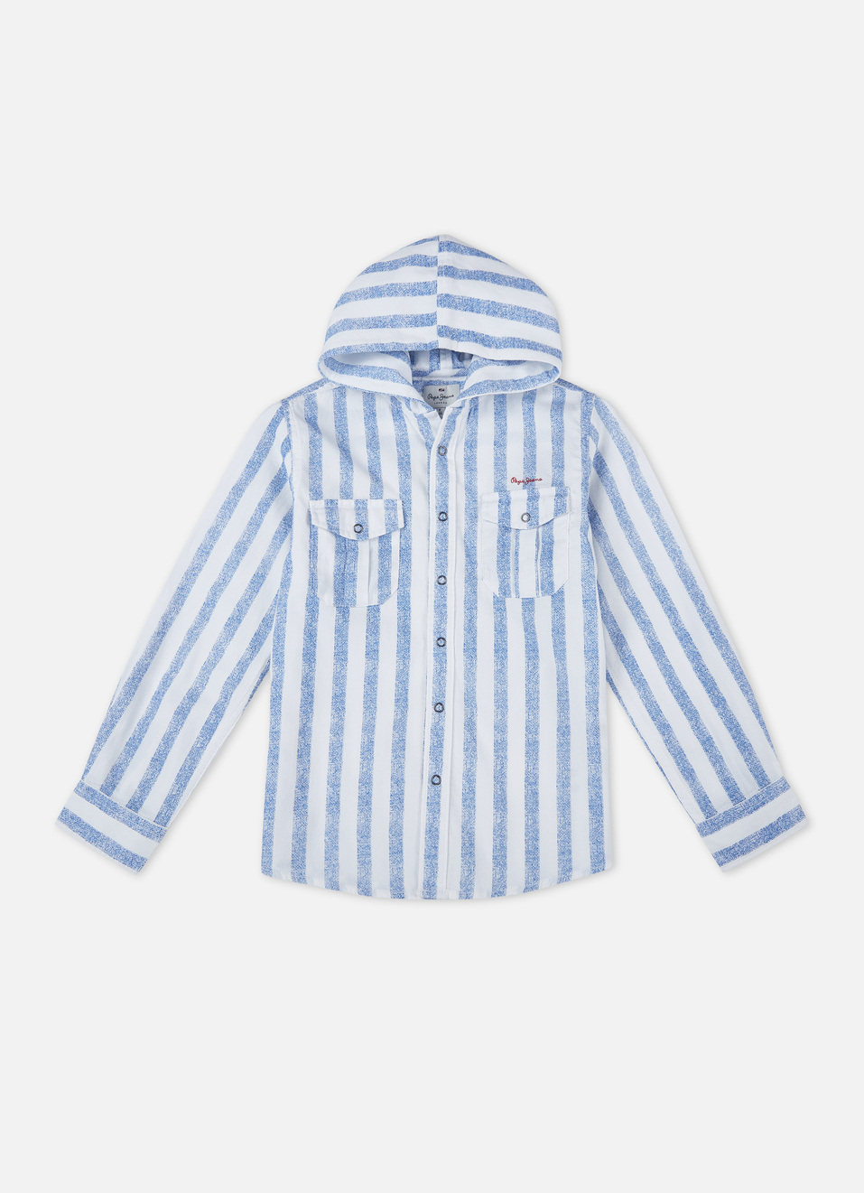 Boys Blue Vertical Stripe Hooded Shirt, , large image number 0
