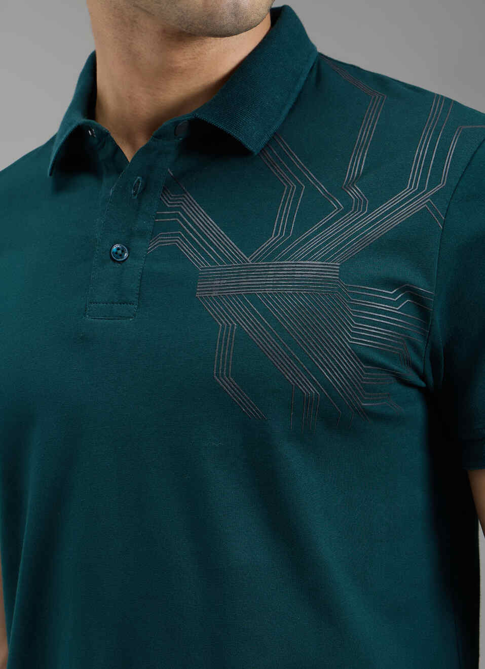 Men Teal Blue Geometric Print Polo, , large image number 5