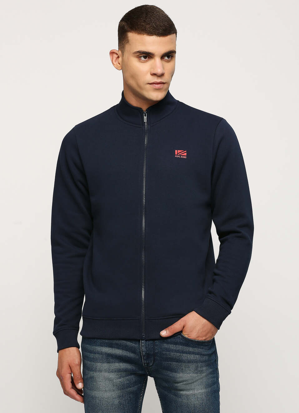 Solid Red Zip Thru Sweatshirt, , large image number 1