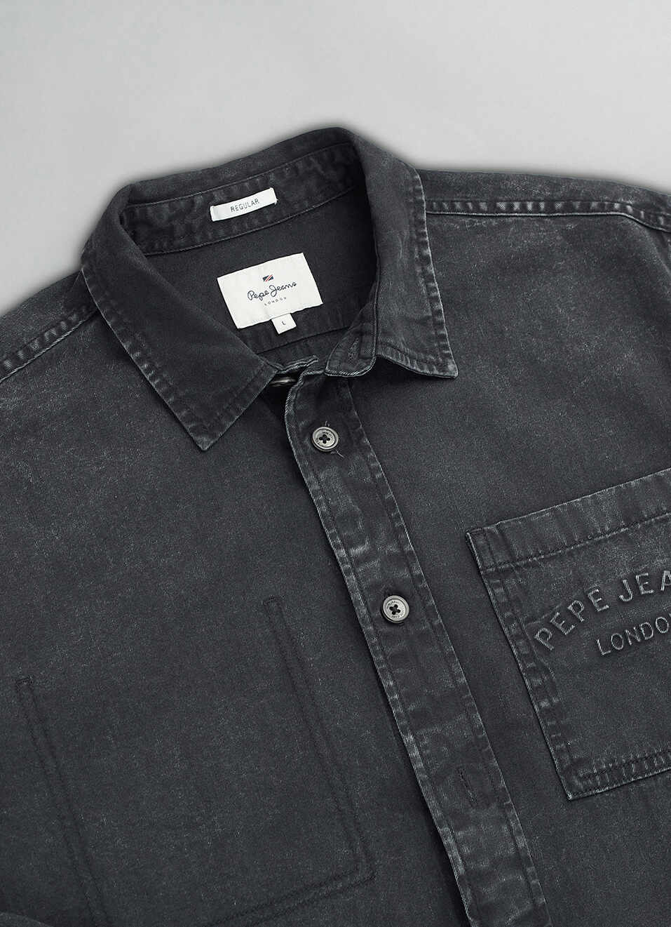 Men Black Solid Regular Fit Denim Shirt, , large image number 3