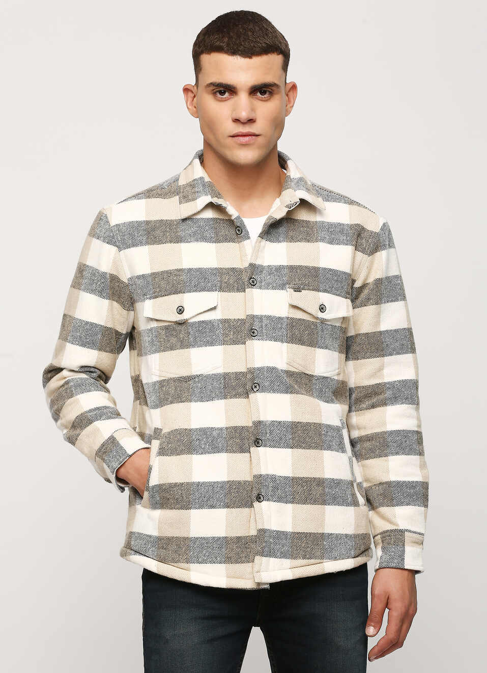 Ecru Checks Long Sleeve Shirt, , large image number 1