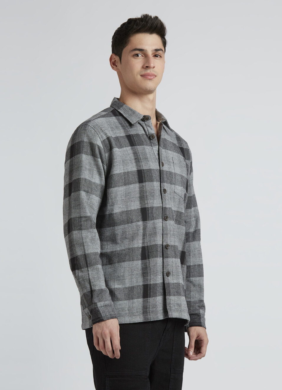 Grey Check Full Sleeve Oversized Shirt, , large image number 3