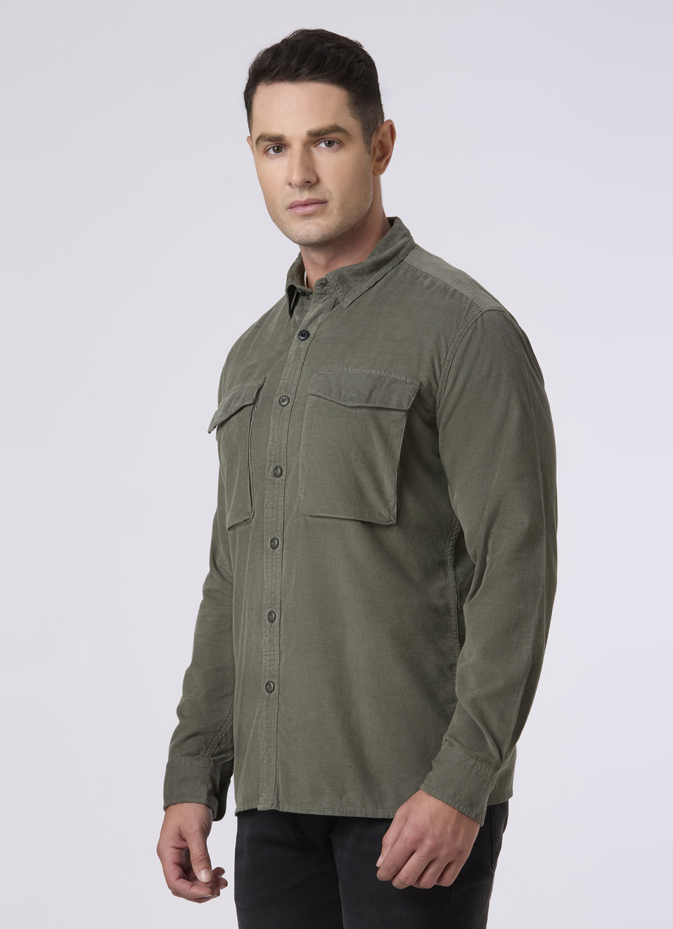 Men Green Corduroy Flap Pocket Full Sleeve Shirt, , large image number 3