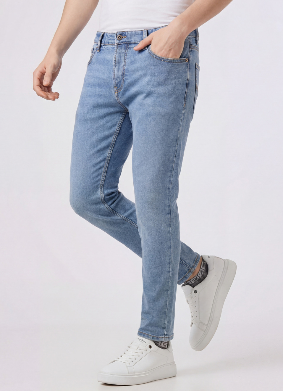 Men Light Blue Skinny Fit Ankle-length Stretchable Jeans, , large image number 0
