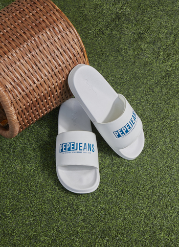 White Logo Printed Anti-skid Beach Slides