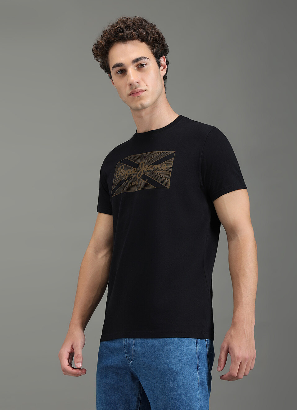 Men Black Slim Fit Graphic T-shirt, , large image number 7