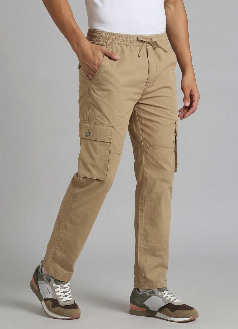 Brown Solid Cargo Pants, , large image number 0