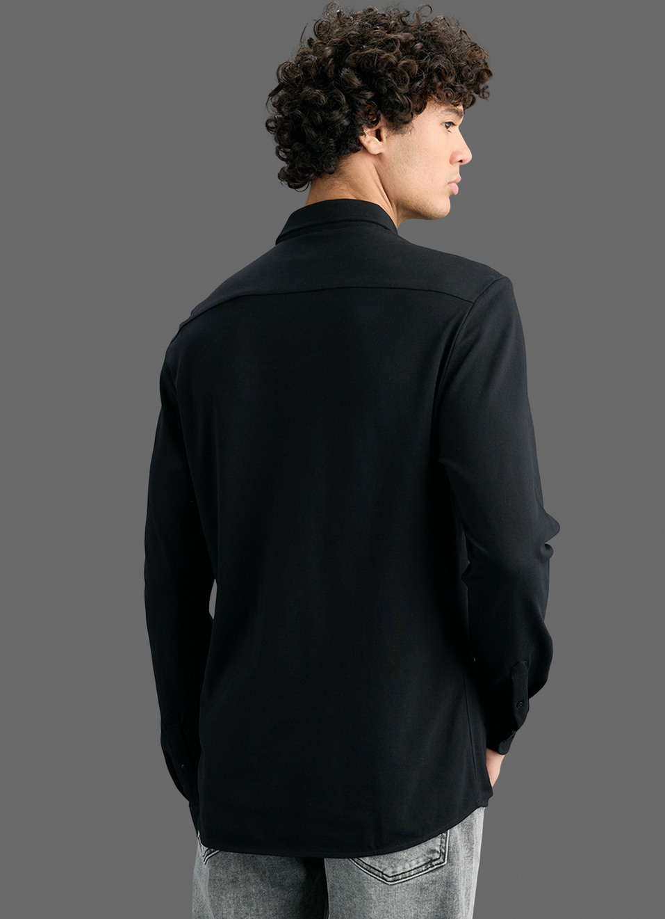Men Black Solid Shirt, , large image number 6