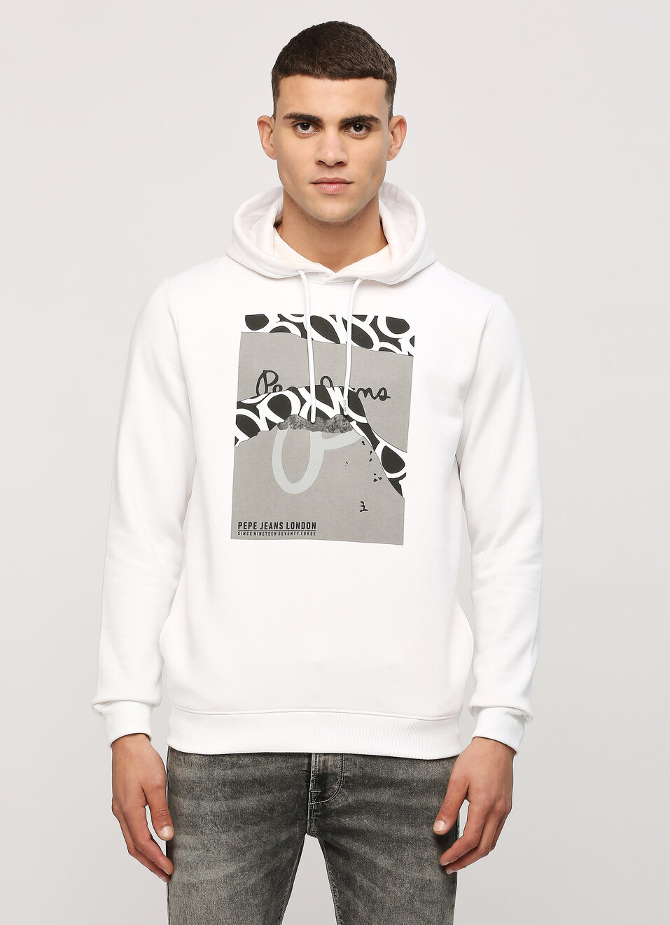 White Graphic Printed Hooded Sweatshirt, , large image number 1