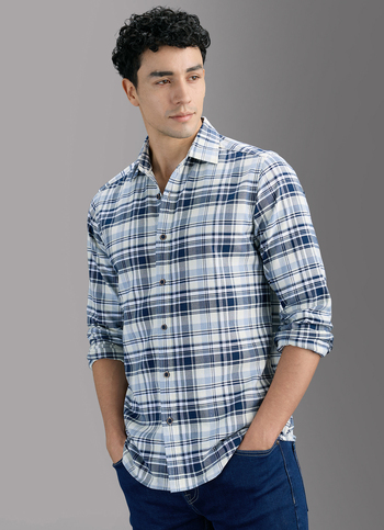 Men Blue Checked Shirt