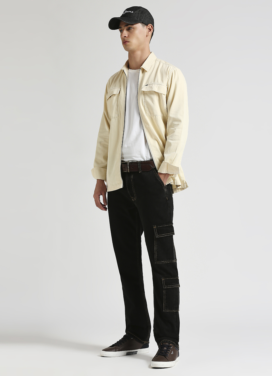Cargo Straight Mid Rise Black Jeans, , large image number 5