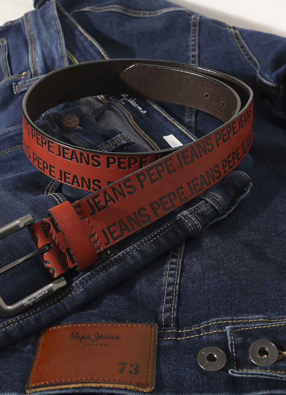 Brown Embossed Leather Belt, , large image number 3