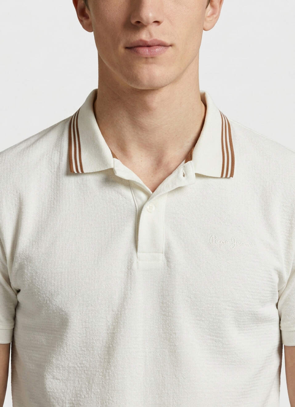 Men Off White Solid Polo Collar T-shirt, , large image number 4