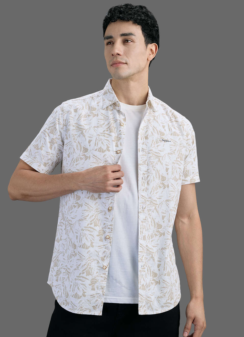 Men Beige Printed Short Sleeve Shirt, , large image number 5