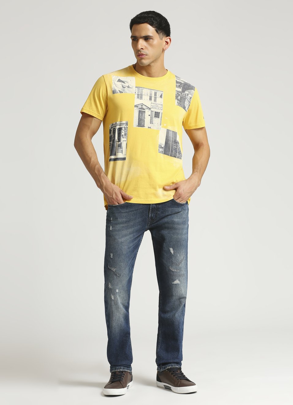 Yellow Photographic Print Short Sleeve T-shirt, , large image number 5