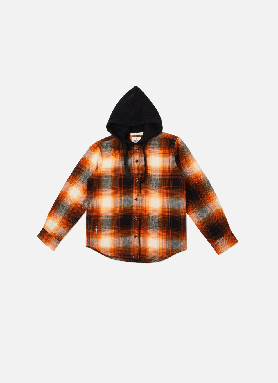 Boys Orange Check Full Sleeve Hoodie Shirt, , large image number 0