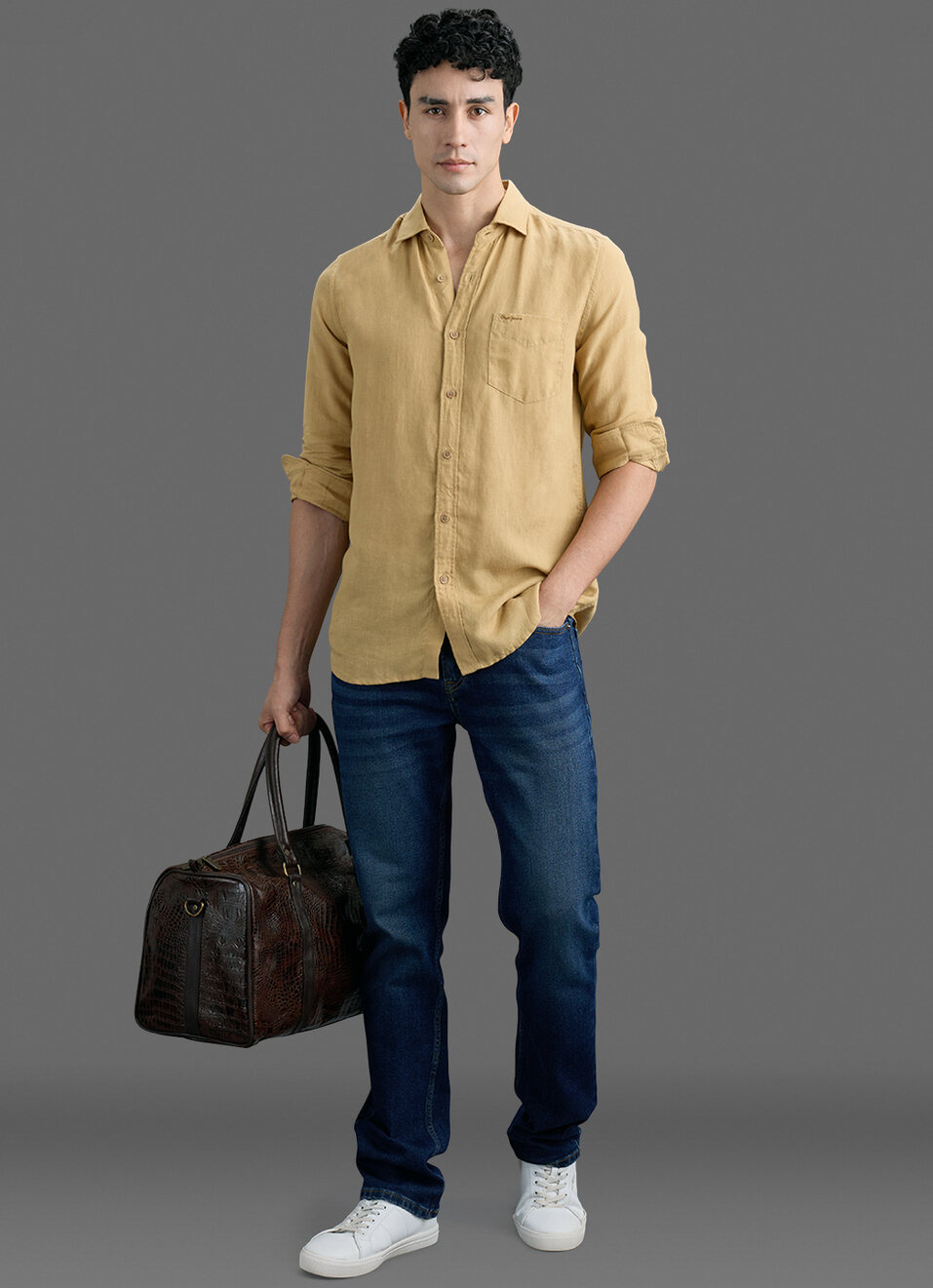 Men Khaki Solid Long Sleeve Shirt, , large image number 2
