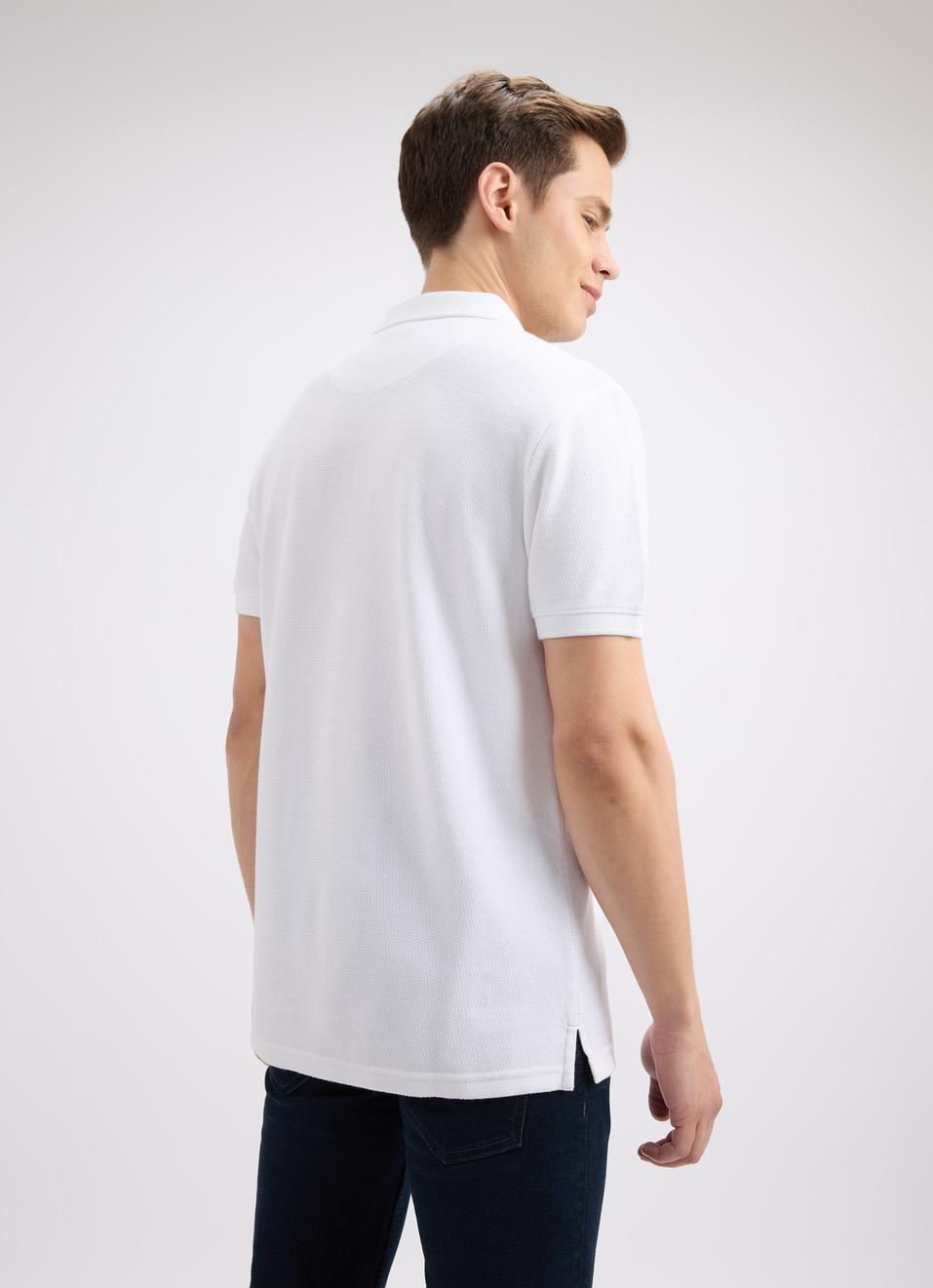 Men White Short Sleeve Zipper Polo, , large image number 2
