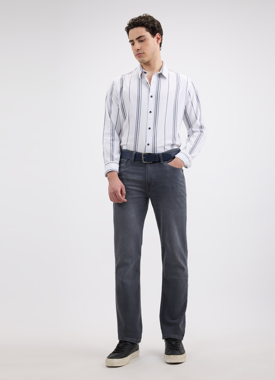 Men White Vertical Stripe Full Sleeve Shirt, , large image number 5