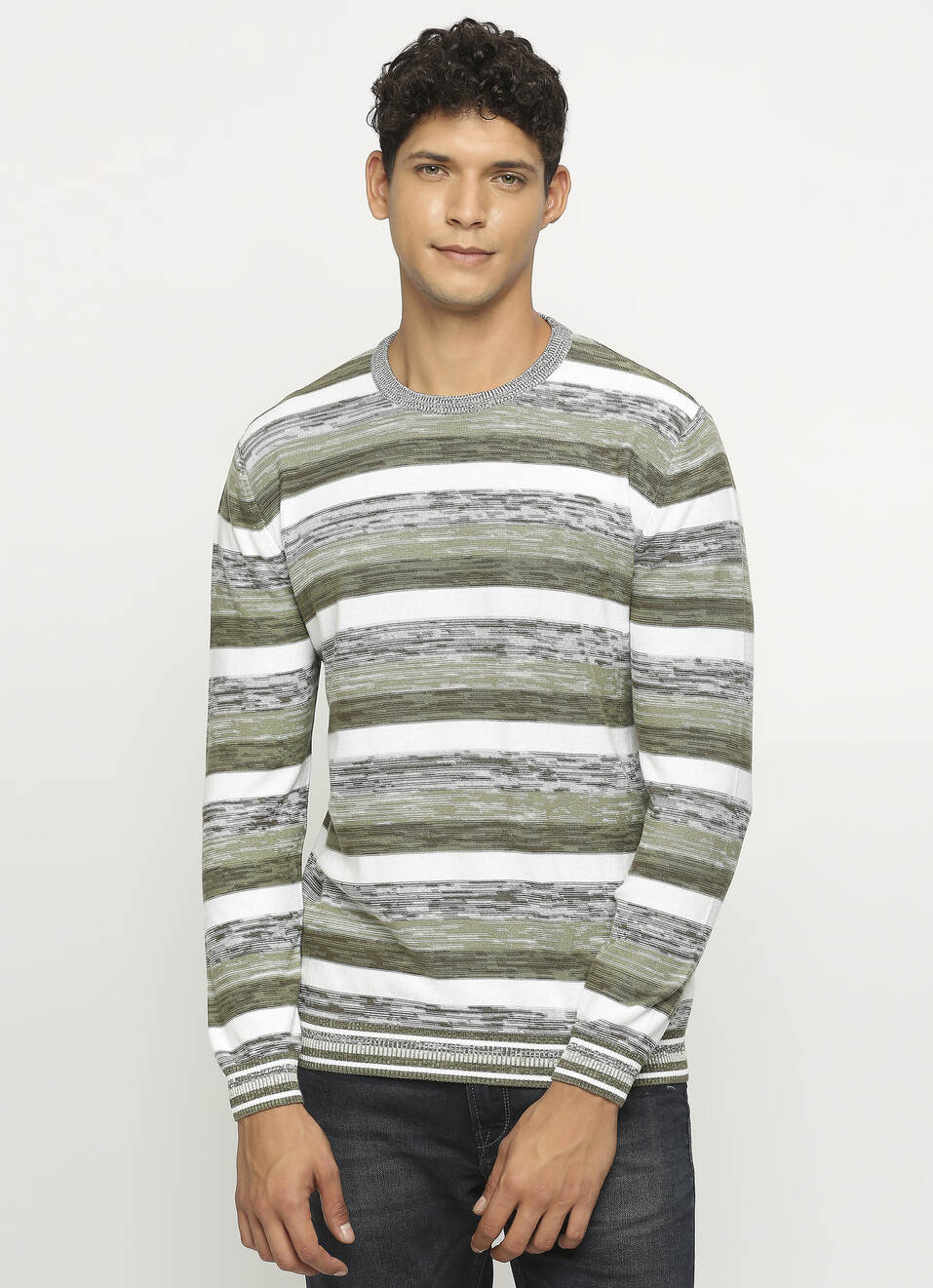 White Striped Full Sleeve Sweater, , large image number 1
